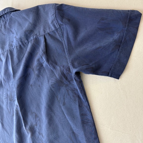 Cubavera Mens Medium Blue Tonal Tropical Hibiscus Short Sleeve Button Down Shirt - Picture 9 of 10